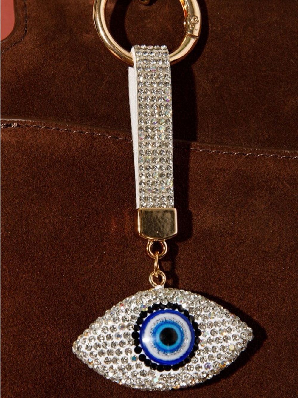 Rhinestone Eye Keychain Charm - White and Blue